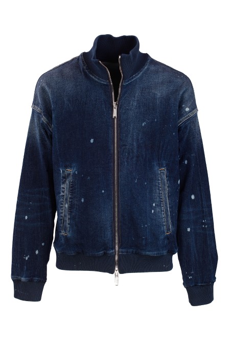 Shop DSQUARED2  Bomber: DSQUARED2 bomber in denim.
Vestibilità regular.
Lettering DSQUARED2 sul retro.
Lavaggio used con macchie di colore.
Tasche laterali.
Chiusura con zip con doppio cursore.
Collo, polsini e fondo in maglia a coste.
Maniche lunghe.
Composizione: 98% Cotone 2% Elastan.
Fabbricato in Italia.. S74AM1472 S30805-470